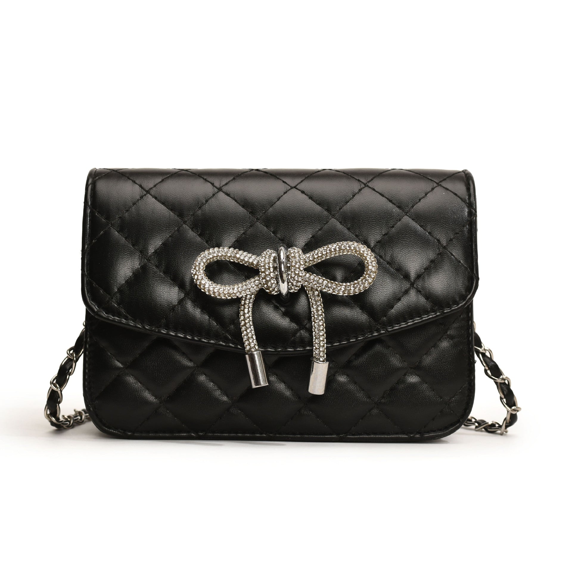 Ladies mini handbag with luxurious quilted pattern and sparkling chain pendant-https://detail.1688.com/offer/804896620566.html-Calm Wears-Black-S-Calm Wears