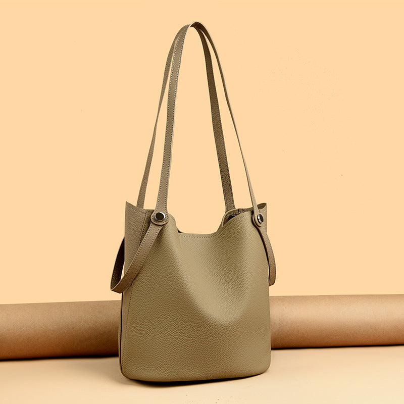 Casual Leather Bucket Bag