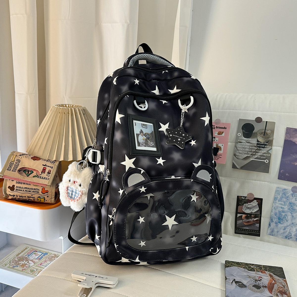Backpack with Cute Applications and Thoughtful Storage