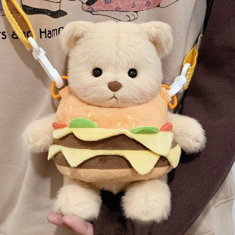 Cuddly toy with hamburger application