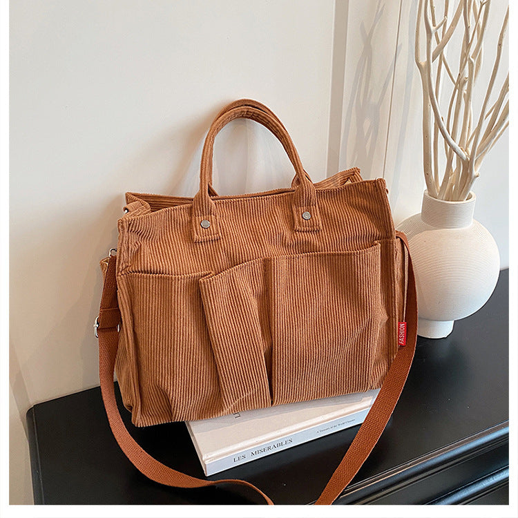 Corduroy Multi-Pocket Tote Bag