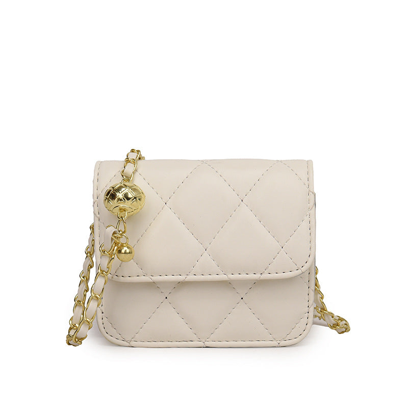 Ladies mini crossbody bag with shiny chain and charming pendant