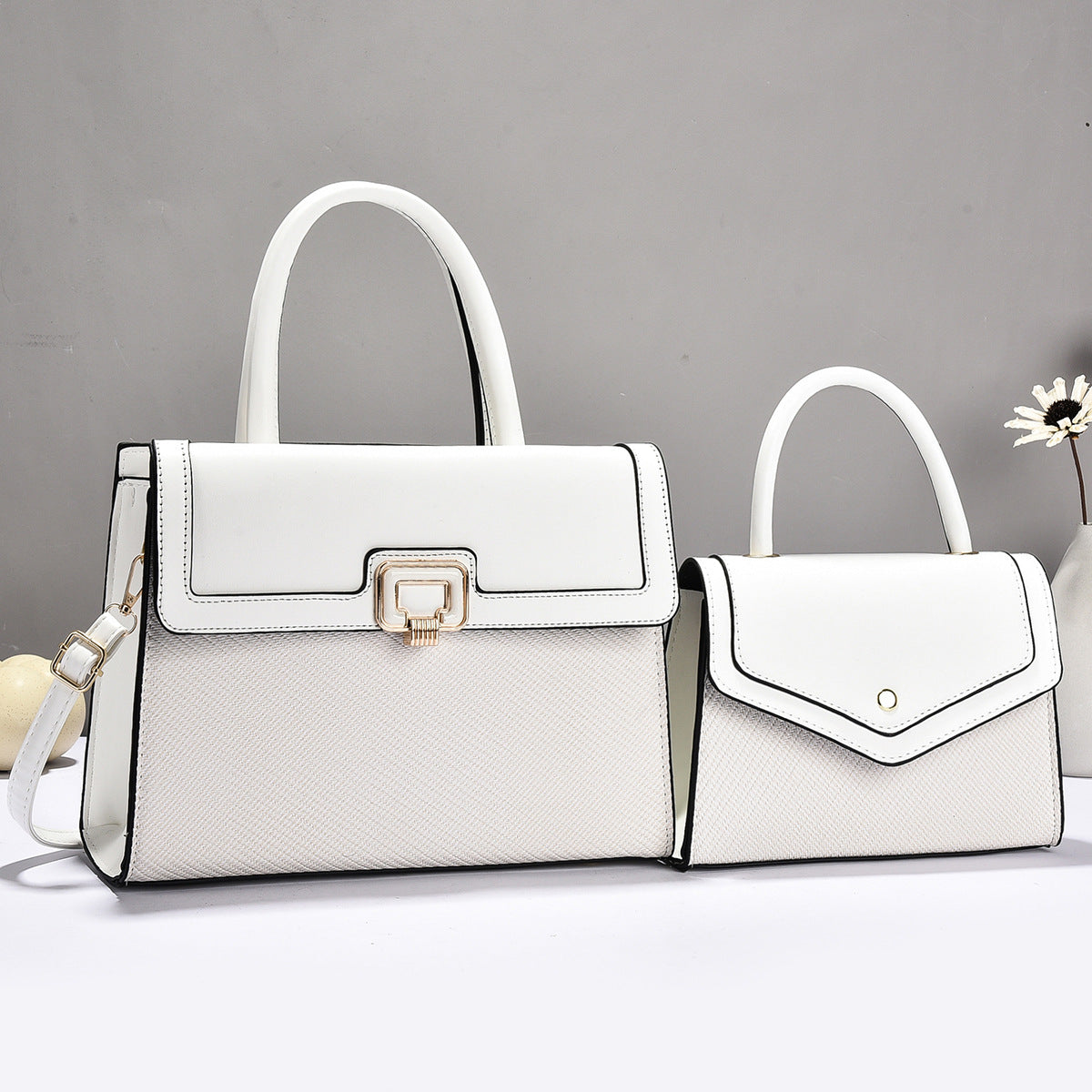 Women’s handbag set with textured design and elegant mini crossbody bag-https://detail.1688.com/offer/1041920744708.html-Calm Wears-White-301121-Calm Wears