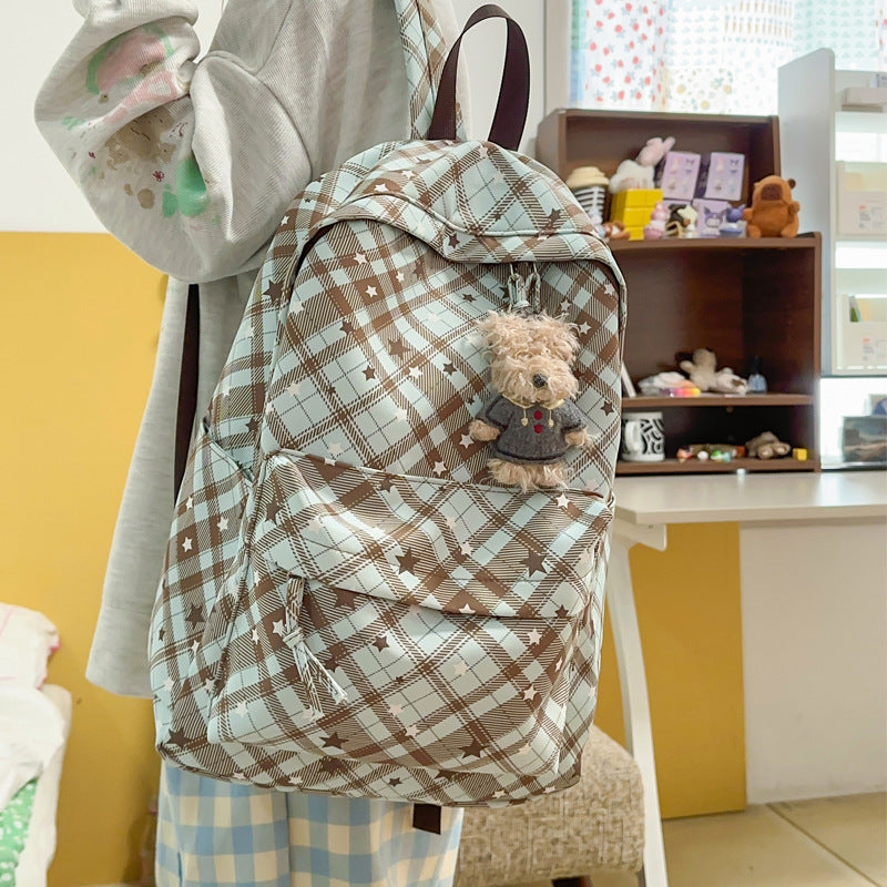 Backpack with Fashionable Check Pattern and Practical Compartments