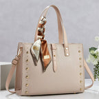 Ladies elegant tote bag with golden studs and fashionable scarf-https://detail.1688.com/offer/1045520995476.html-Calm Wears-Rosa-301023-Calm Wears