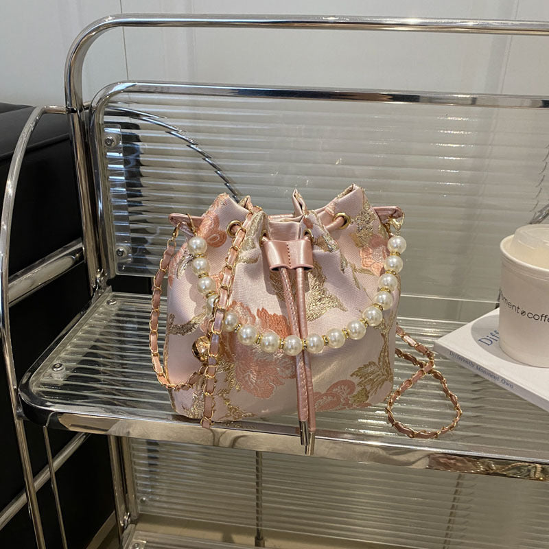 Elegant Floral Print Drawstring Bucket Bag