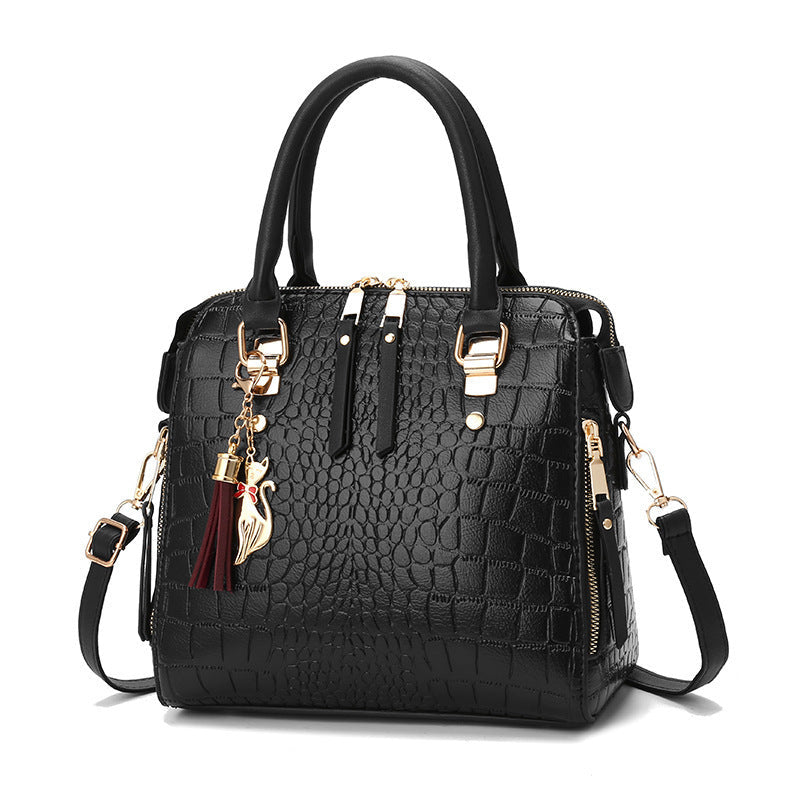 Women's high-quality tote handbag with stylish crocodile leather look and removable shoulder strap-https://detail.1688.com/offer/917026573268.html-Calm Wears-Black-28-Calm Wears