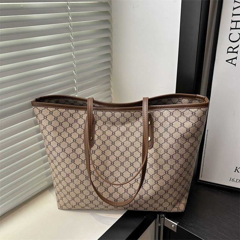 Ladies elegant tote bag with geometric pattern-https://detail.1688.com/offer/999218311520.html-Calm Wears-Khaki-nothing-Calm Wears