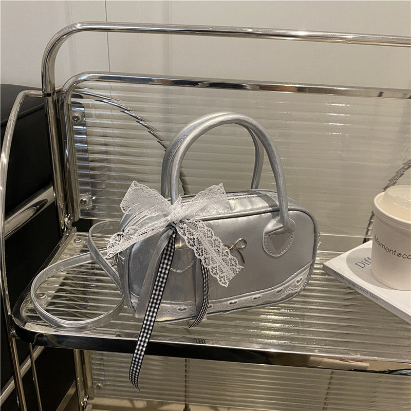 Elegant Lace-Trimmed Bow Handbag