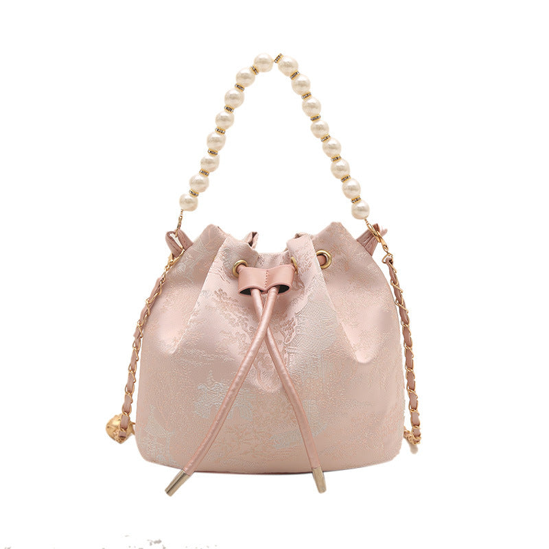 Elegant Floral Print Drawstring Bucket Bag