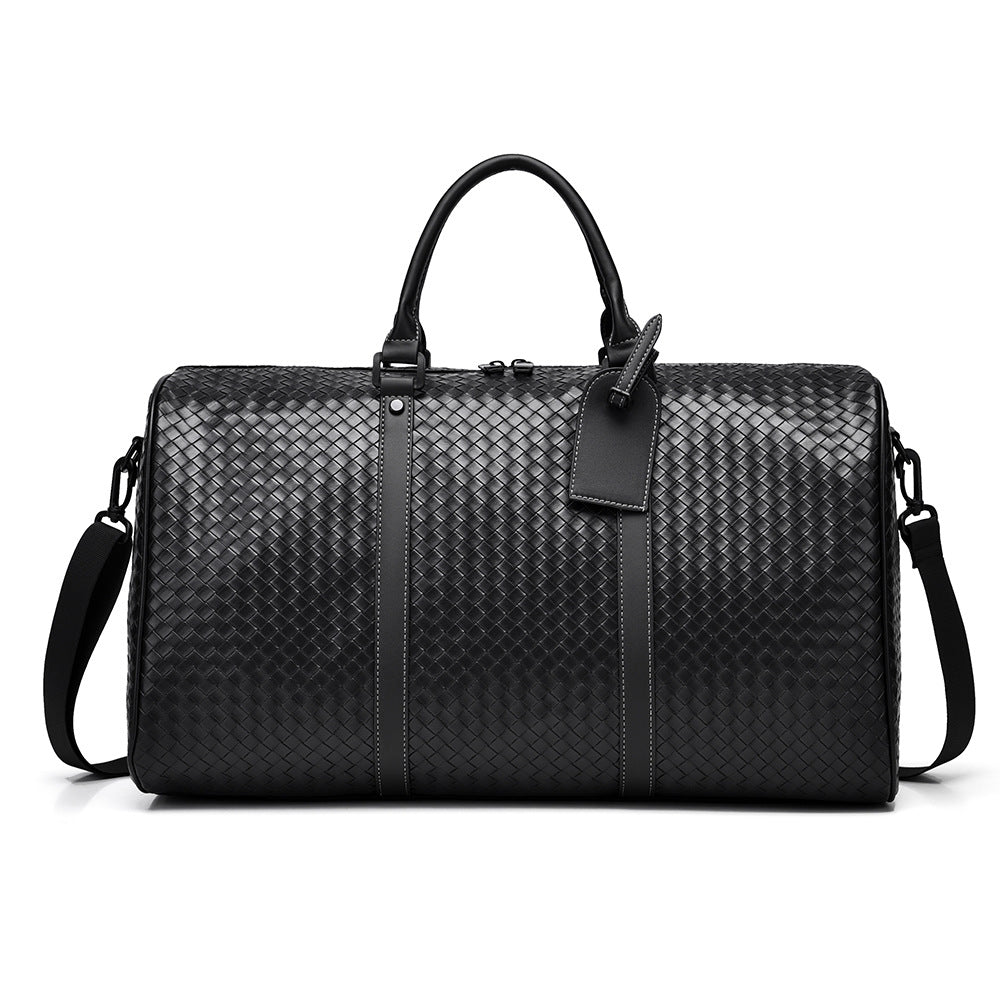 Woven Faux Leather Travel Duffel Bag