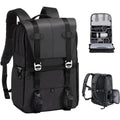 Camera backpack with individual compartment system and ergonomic design