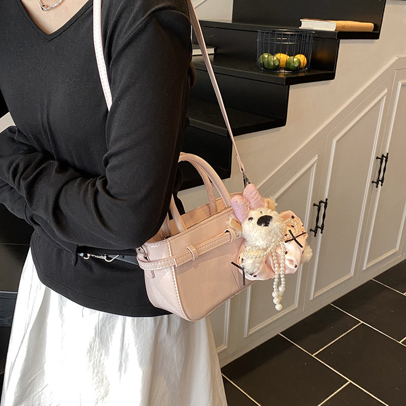 Women's mini bag with cute animal charm and detachable shoulder strap