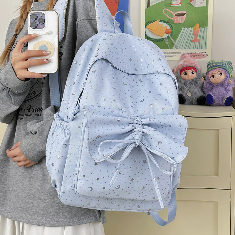 Starry Print Bow-Detail Backpack