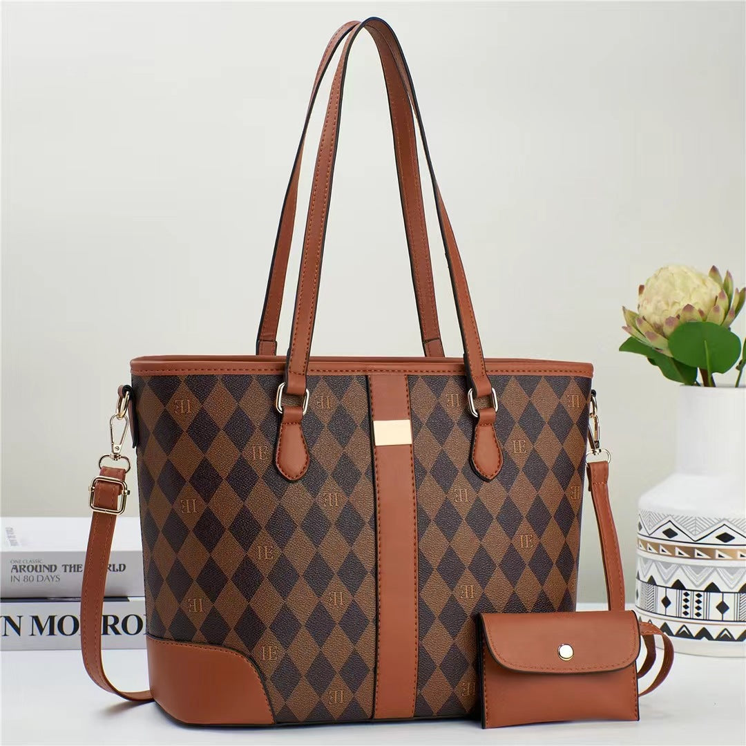 Women practical tote handbag with stylish check pattern and detachable mini clutch-https://detail.1688.com/offer/768455158576.html-Calm Wears-Khaki-31-Calm Wears