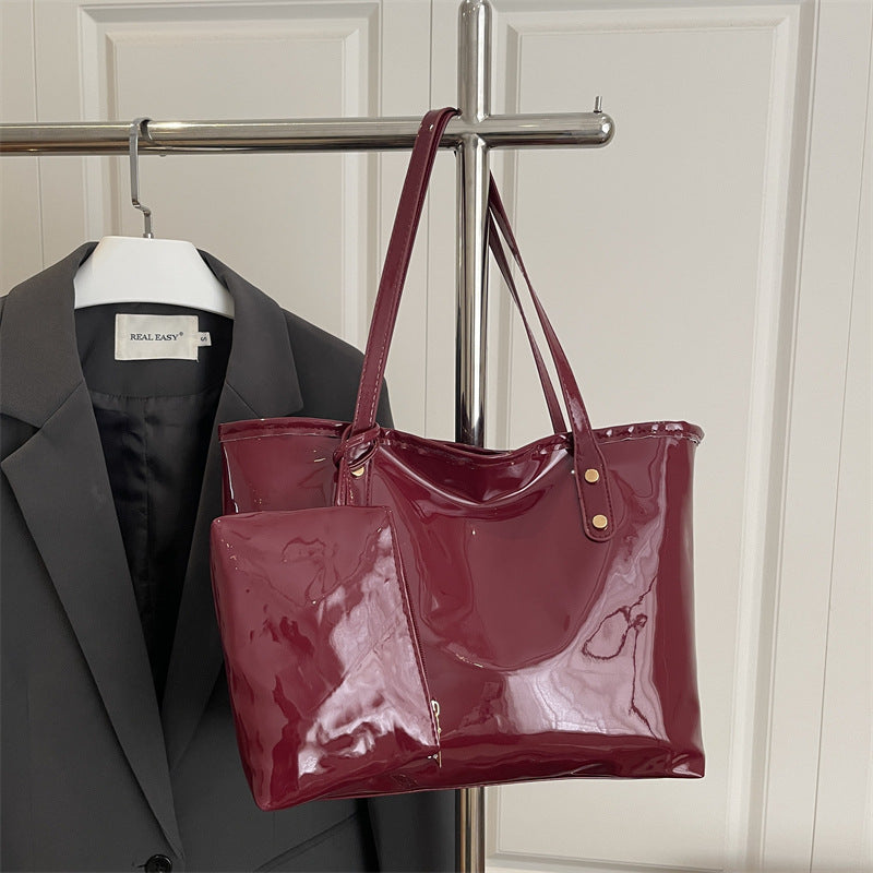 Women's elegant patent leather tote with removable interior compartment-https://detail.1688.com/offer/1036425819112.html-Calm Wears-Rot-nothing-Calm Wears