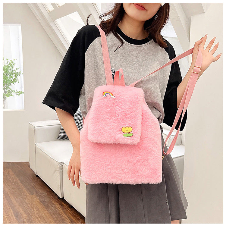 Plush Backpack with Colorful Appliqués