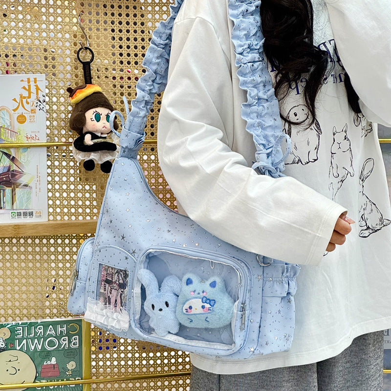Star-Print Ruffle Strap Shoulder Bag