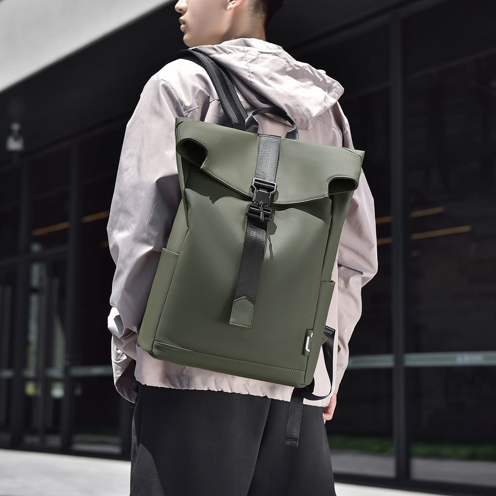 Foldable backpack with waterproof material and minimalist aesthetic