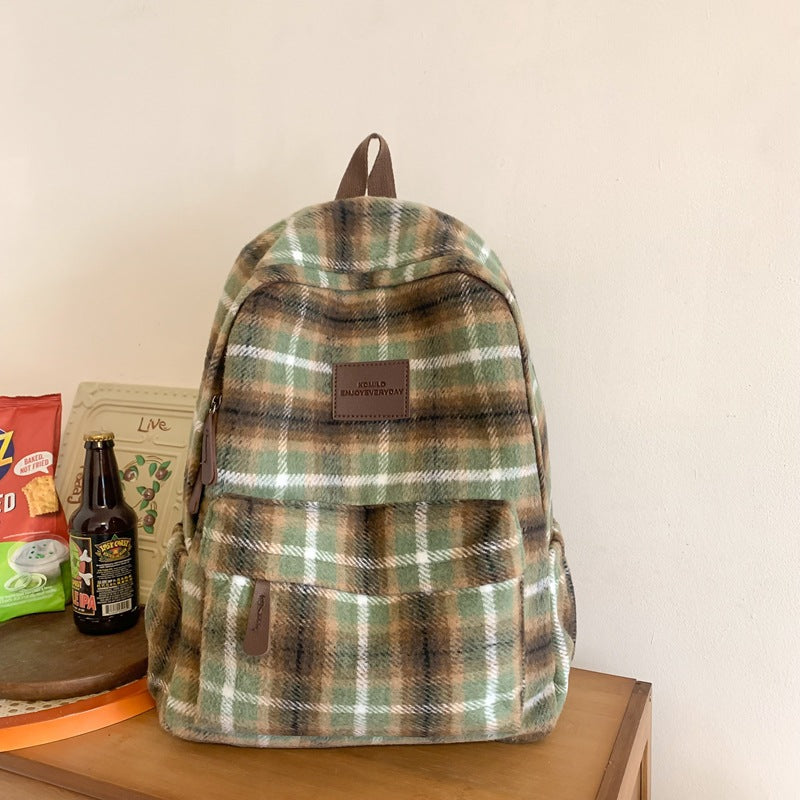 Cozy Plaid Patterned School Backpack-https://detail.1688.com/offer/826423679318.html-Calm Wears-Green-Calm Wears