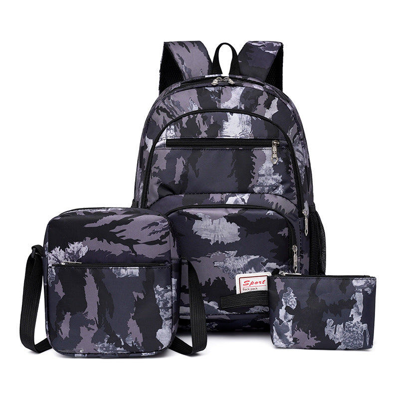 School backpack with multiple compartments and matching accessories