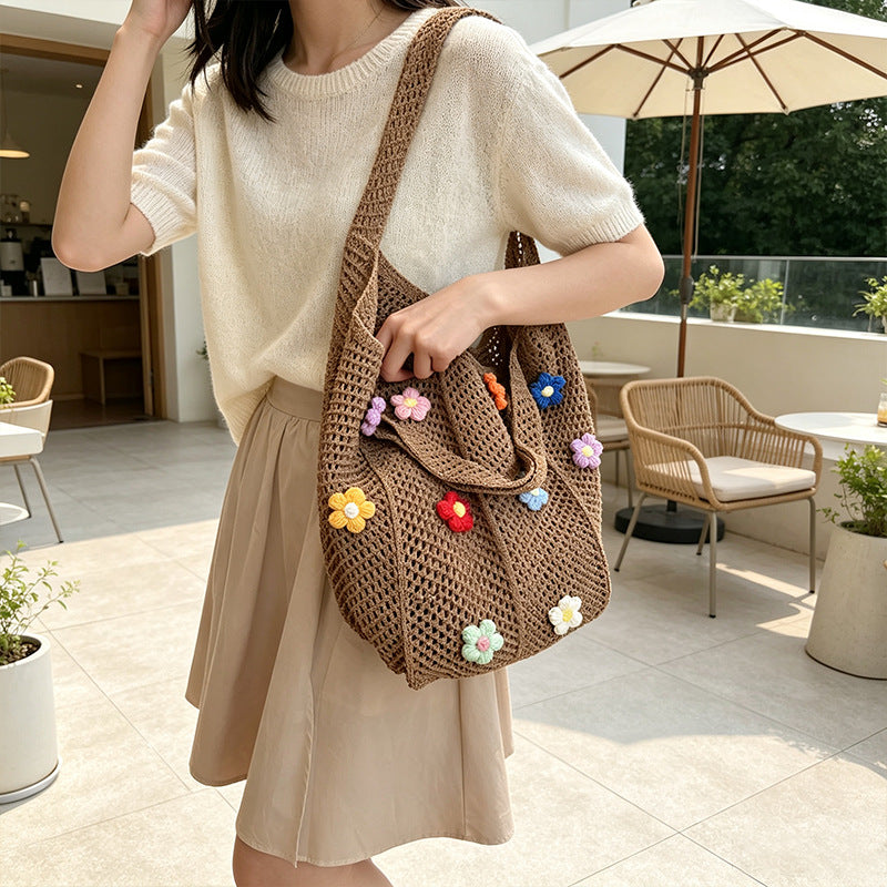 Floral Patterned Crochet Tote Bag