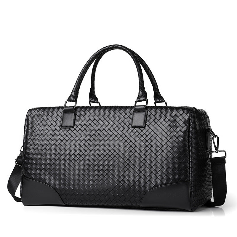 Woven Leather Weekender Duffel Bag