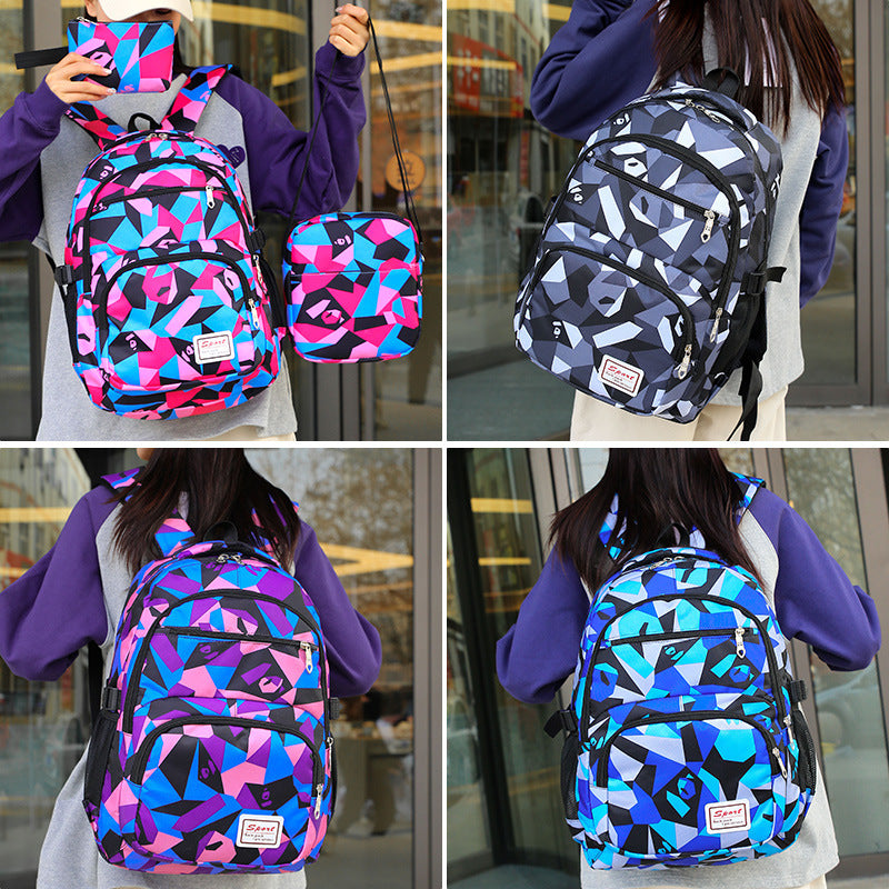 Versatile backpack set with creative geometric patterns