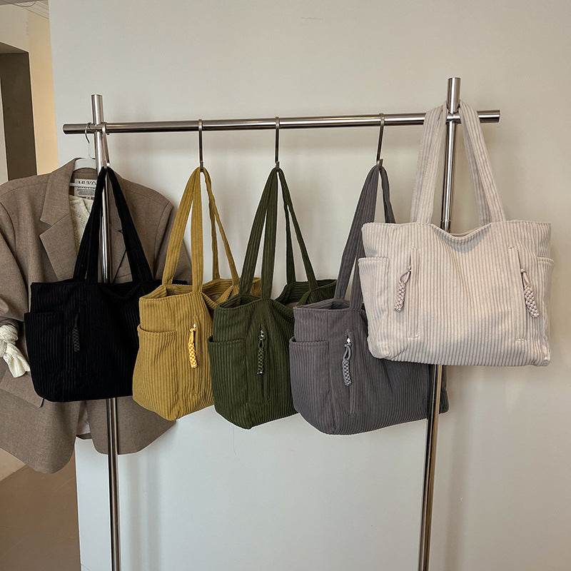 Corduroy Multi-Pocket Tote Bag Calm Wears