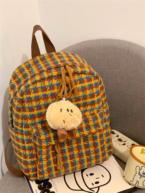 Cozy Checkered Plush School Backpack-https://detail.1688.com/offer/868005001582.html-Calm Wears-Brown-Calm Wears