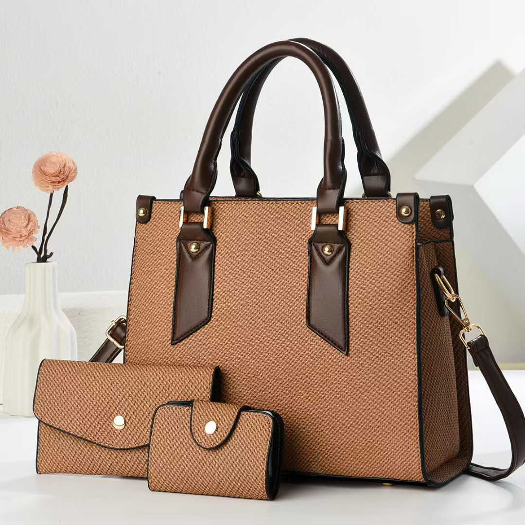 Women's tote bag with textured design and detachable clutch-https://detail.1688.com/offer/1036527263070.html-Calm Wears-Khaki-271322-Calm Wears