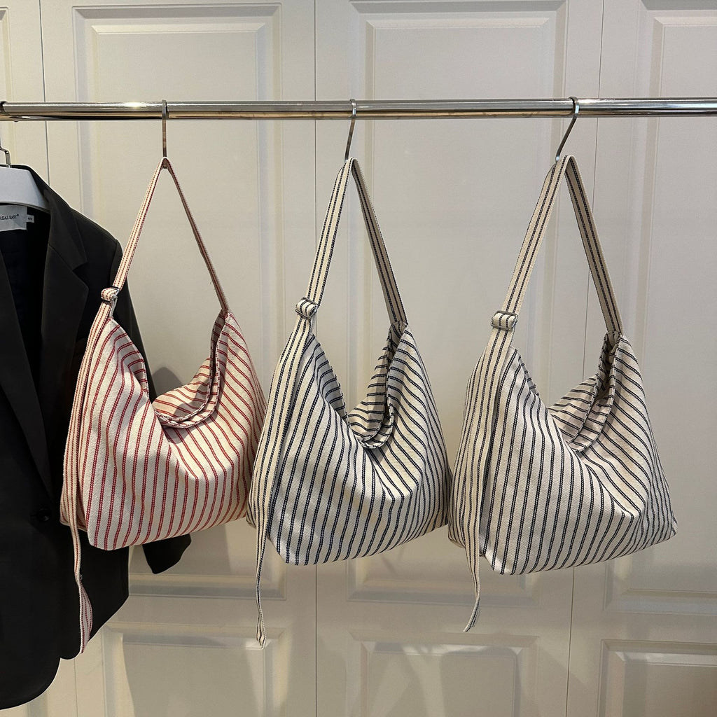 Casual Striped Canvas Tote Bag