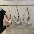 Casual Striped Canvas Tote Bag
