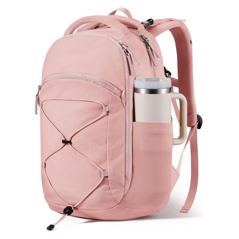 Multifunctional backpack with drink compartment and elastic lacing-https://detail.1688.com/offer/1039829914617.html-Calm Wears-Pink-12*8*19 inch-Calm Wears