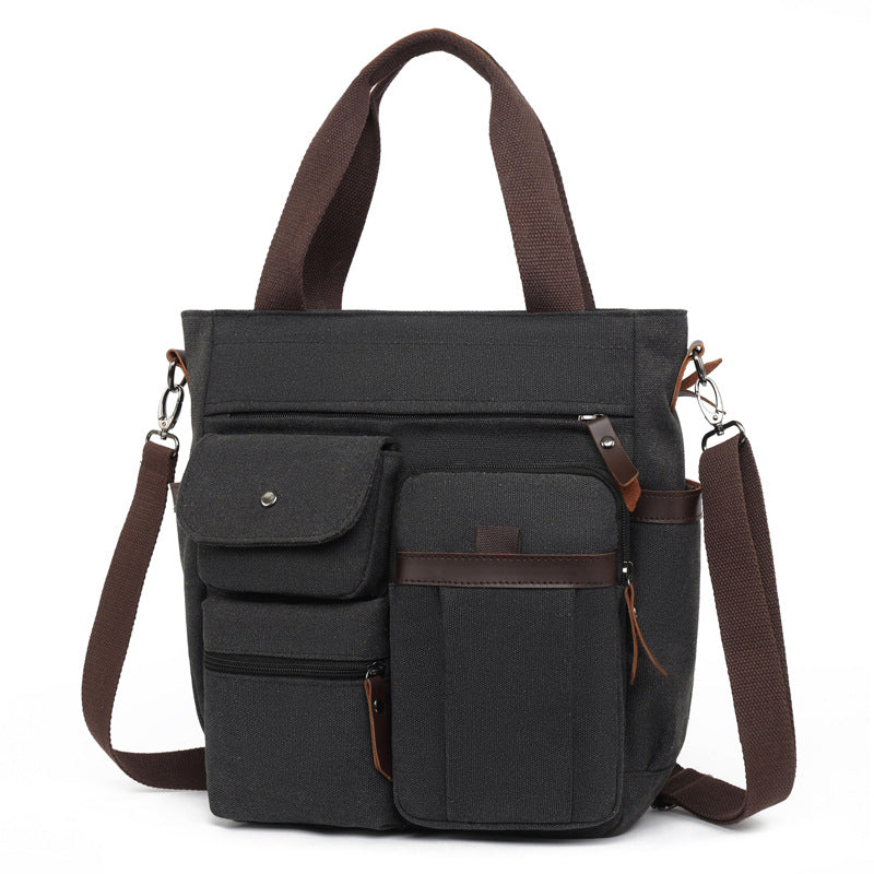 Multi-Pocket Canvas Tote Bag