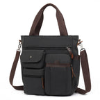 Multi-Pocket Canvas Tote Bag