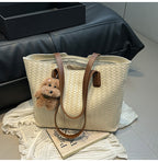 Woven Leather Shoulder Tote Bag