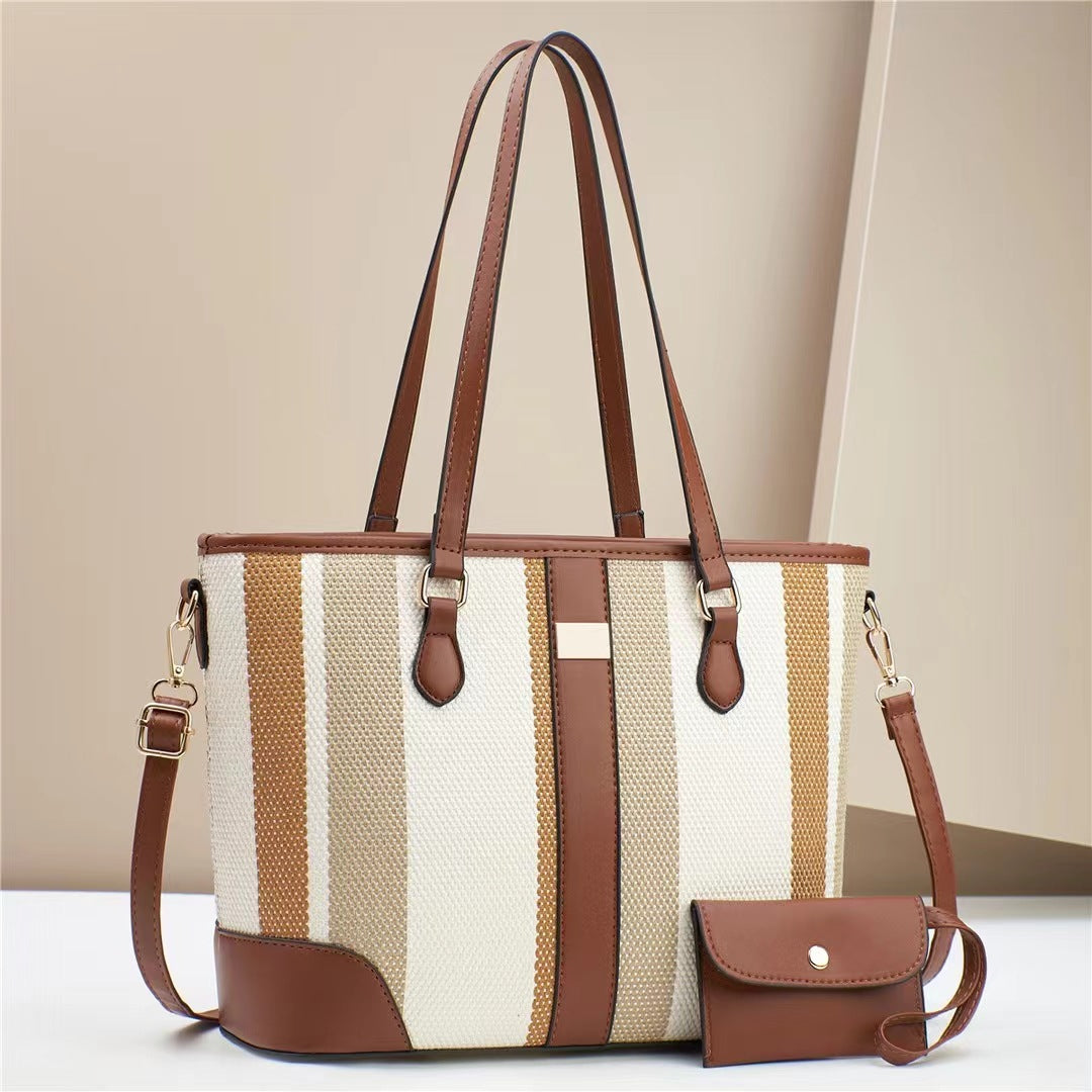 Women's tote bag with textured outer material and removable mini clutch-https://detail.1688.com/offer/785335558810.html-Calm Wears-Beige-31-Calm Wears