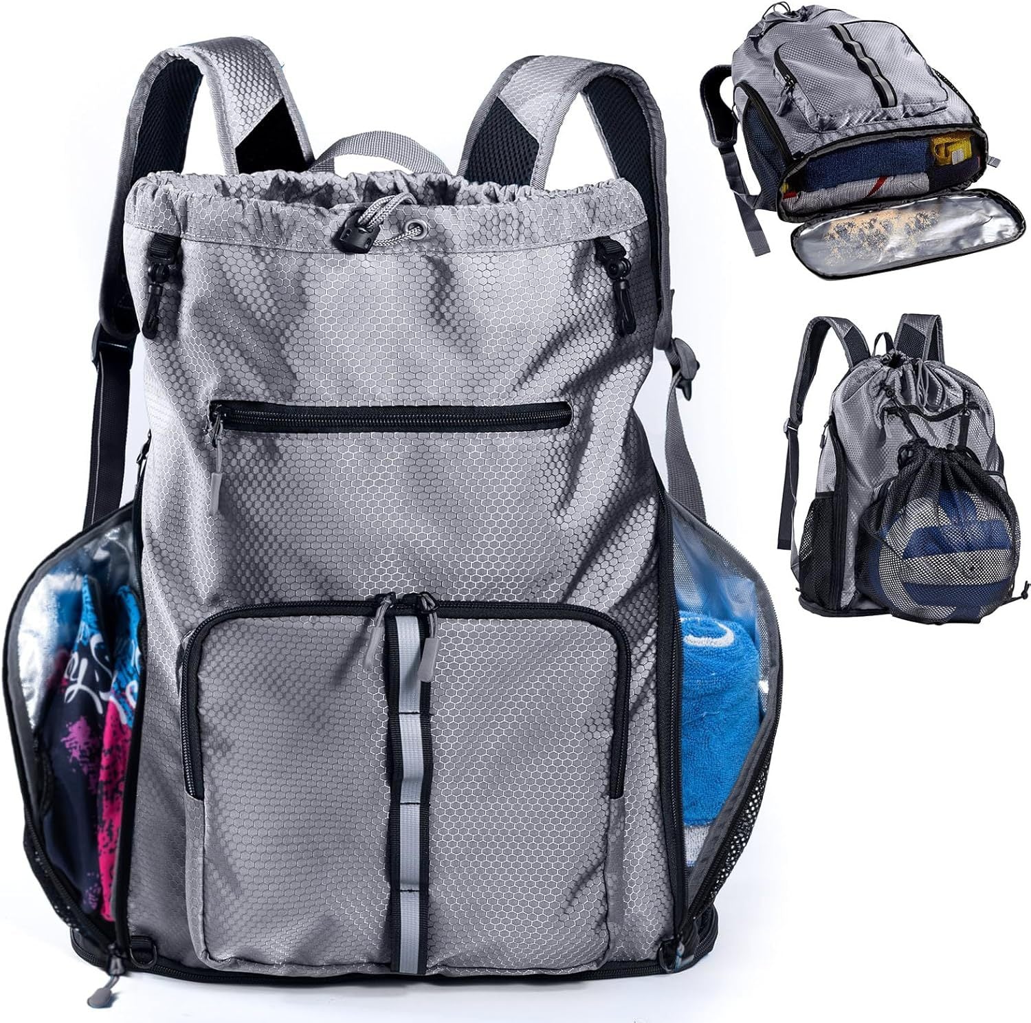Multifunctional leisure backpack with special compartments for towels and sports accessories