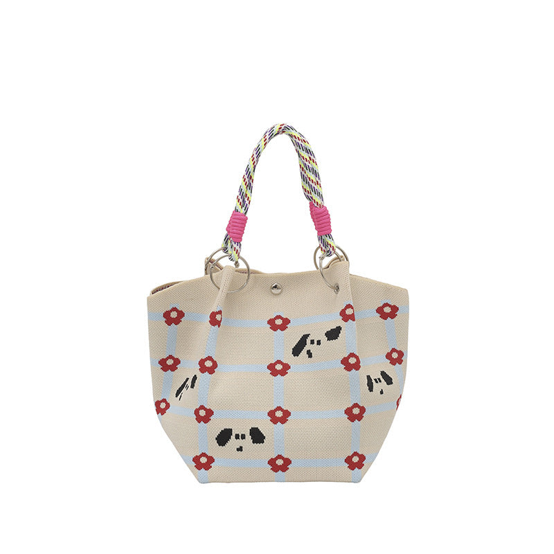 WoFloral Print Textured Handbag