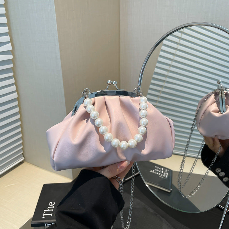Elegant Clutch Handbag with Pearl Chain