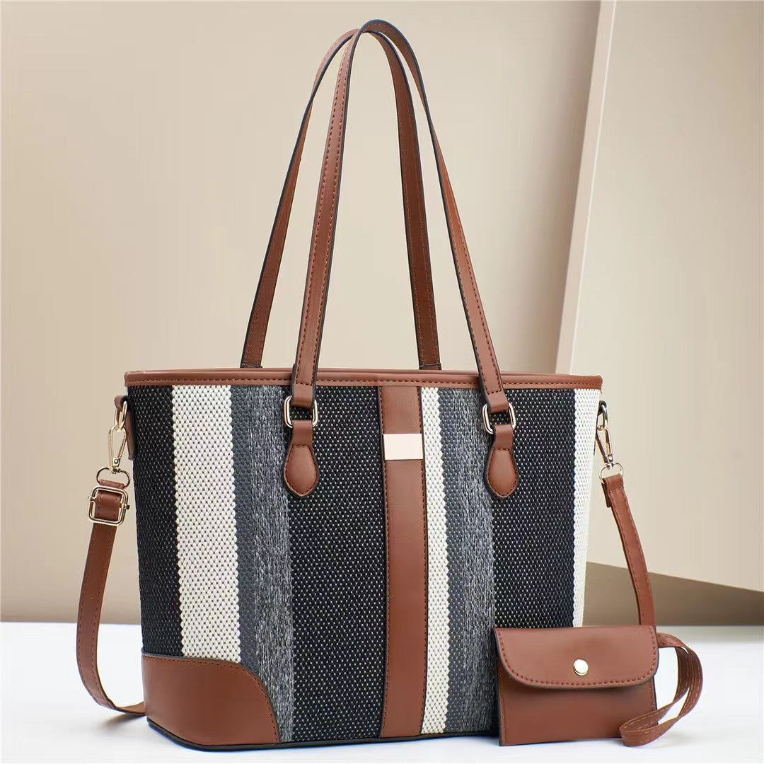Women's tote bag with textured outer material and removable mini clutch-https://detail.1688.com/offer/785335558810.html-Calm Wears-Black-31-Calm Wears