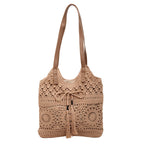 Ladies' crochet shoulder bag with playful fringes and decorative details-https://detail.1688.com/offer/1029609355004.html-Calm Wears-Khaki-nothing-Calm Wears