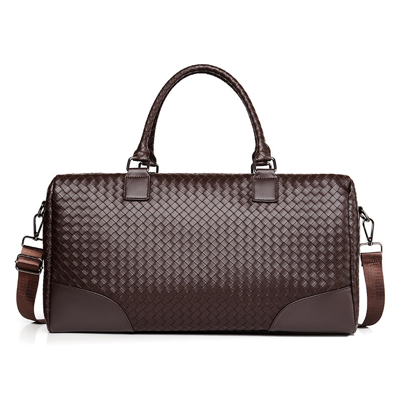 Woven Leather Weekender Duffel Bag