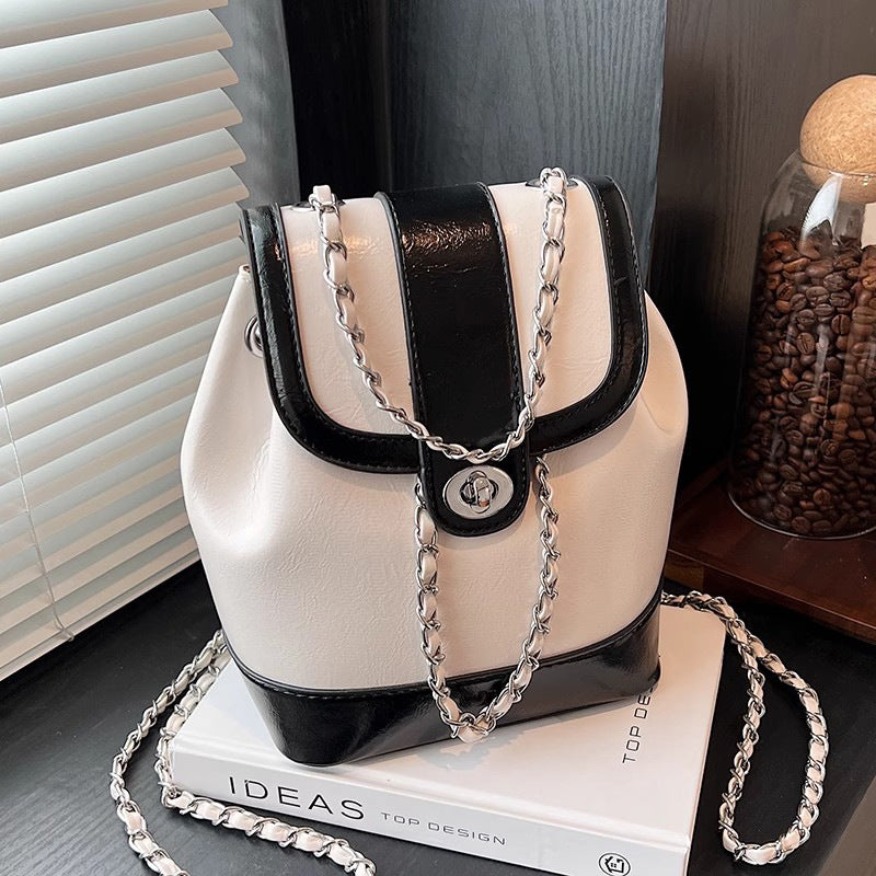 Chic Chain-accented Bucket Handbag
