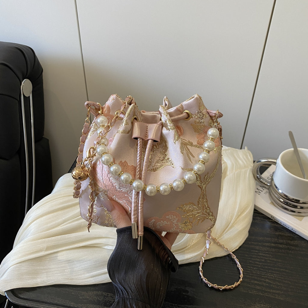 Elegant Floral Print Drawstring Bucket Bag