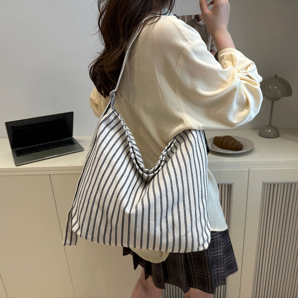 Casual Striped Canvas Tote Bag