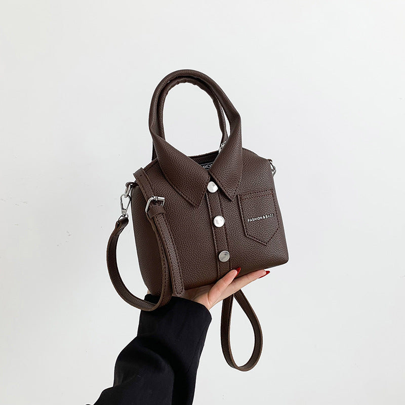 Ladies mini handbag in shirt design with adjustable shoulder strap-https://detail.1688.com/offer/847129924442.html-Calm Wears-Braun-19.5-Calm Wears