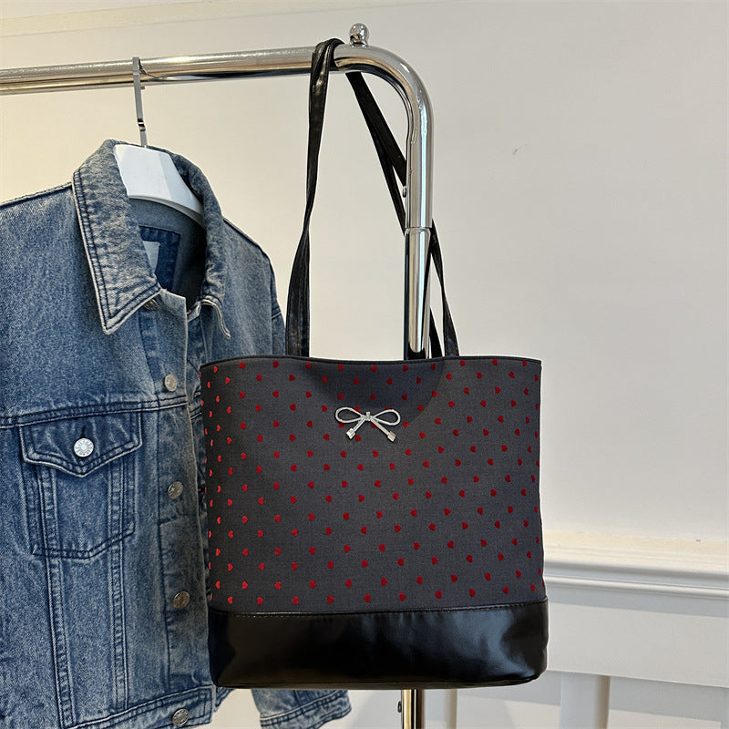 Heart-Embellished Canvas Tote Bag
