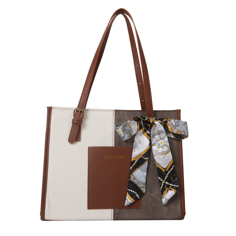 Women's tote bag with fashionable design and decorative silk ribbon-https://detail.1688.com/offer/790342881379.html-Calm Wears-Braun-nothing-Calm Wears